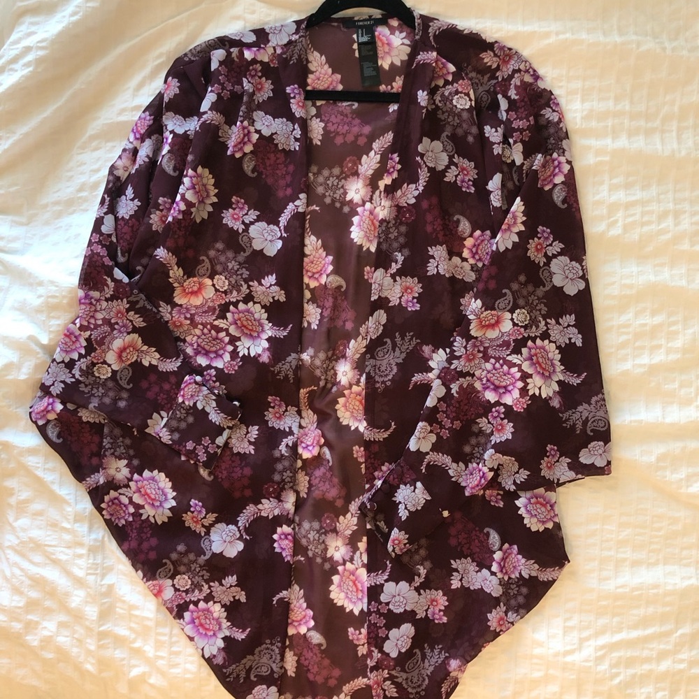 Forever 21 Floral Purple and Pink Kimono